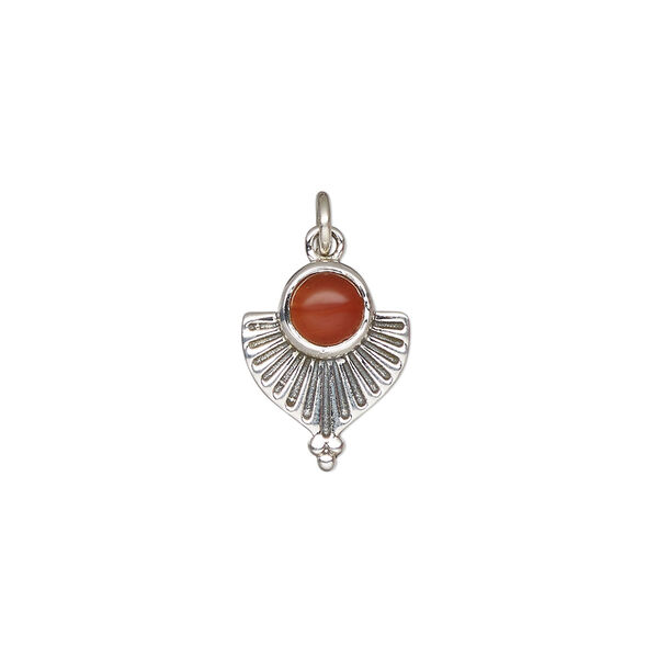 Carnelian / sterling silver 1pkg1, fan drop antiqued 14x11.5mm image number 0