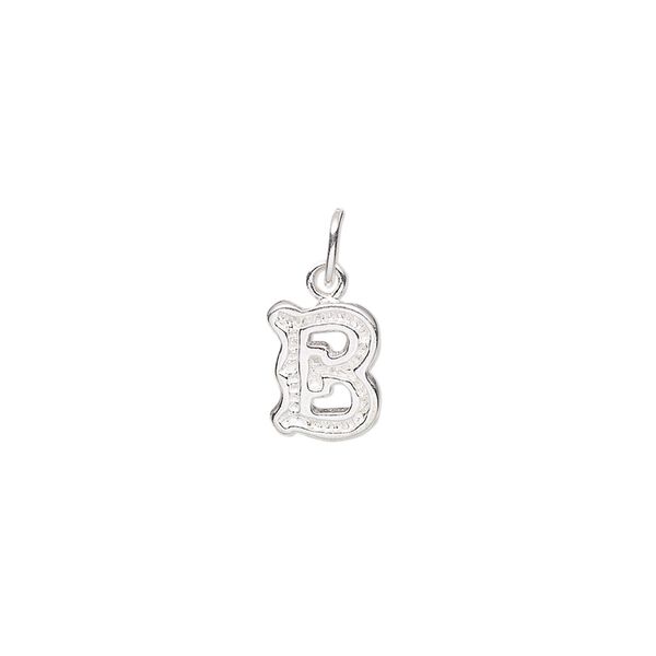 Charm, sterling silver, 10x8mm fancy block alphabet letter "B." Sold individually. image number 0