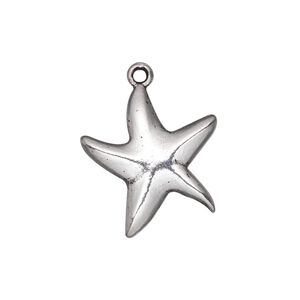 Charm, antique silver-plated "pewter" (zinc-based alloy), 20x20mm single-sided starfish. Sold per pkg of 10.