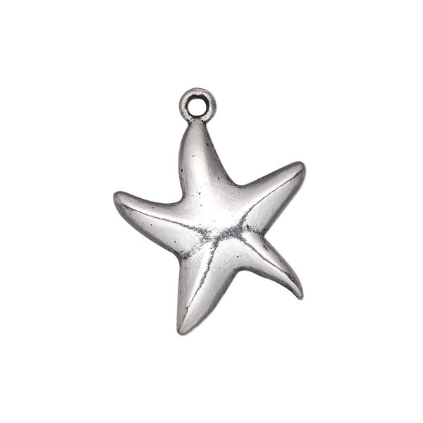 Charm, antique silver-plated "pewter" (zinc-based alloy), 20x20mm single-sided starfish. Sold per pkg of 10. image number 0