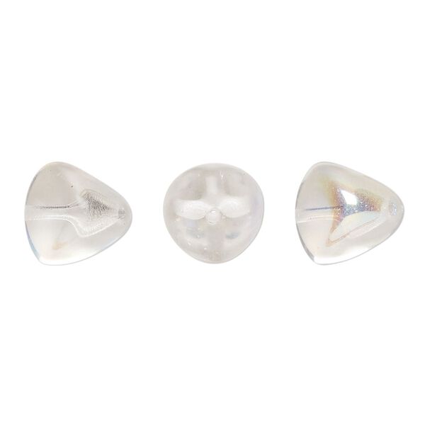 Bead, Czech pressed glass, crystal AB, 12x11mm trigon. Sold per 15" to 16" strand. image number 0