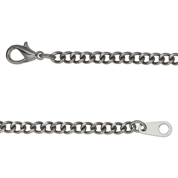 Chain, gunmetal-finished steel, 3mm curb, 20 inches with lobster claw clasp. Sold individually. image number 0