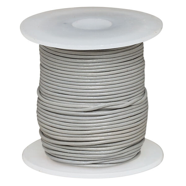 Cord, leather (dyed), grey, 0.5-0.8mm round. Sold per 25-yard spool. image number 0