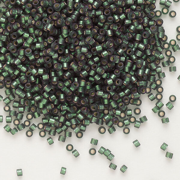 Seed bead, Delica®, glass, pkg/50g, #11 round, translucent semi-matte silver-lined leaf green (DB-0690). image number 0