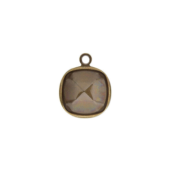 Drop, Almost Instant Jewelry®, antique gold-plated brass, 14mm rounded square with 12mm cushion setting. Sold per pkg of 4. image number 0