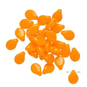 Bead, Preciosa Pip™, Czech pressed glass, opaque orange, 7x5mm top-drilled pip. Sold per pkg of 30.