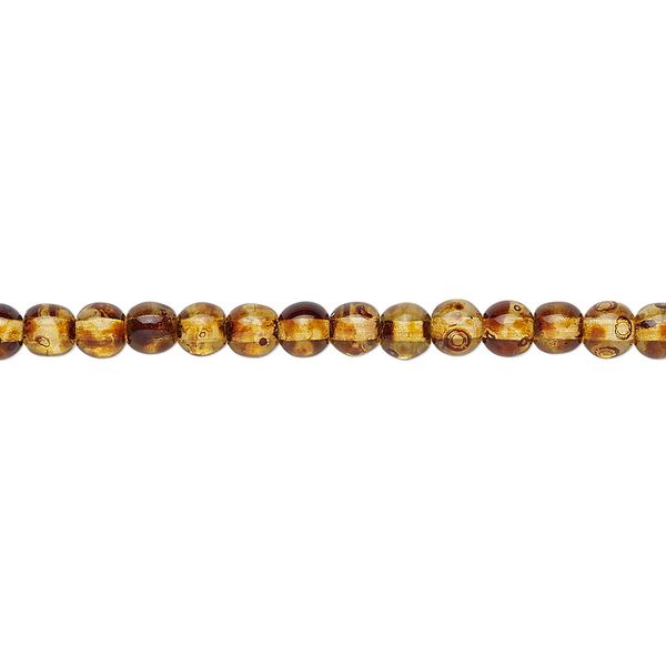 Bead, Czech glass druk, translucent tortoise luster, 4mm round. Sold per 15-1/2" to 16" strand. image number 0