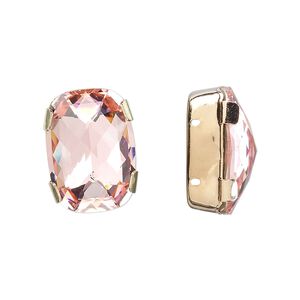 Spacer, crystal and gold-plated brass, Crystal Passions®, light rose, 18x13mm 2-strand rectangle (11504), fits up to 8mm bead. Sold individually.