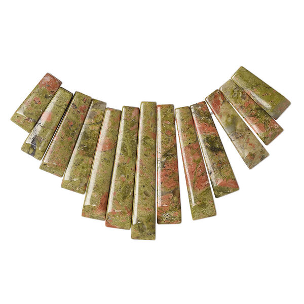 Focal, unakite (natural), 10-29mm graduated mini-fan, B grade, Mohs hardness 6 to 7. Sold per 13-piece set. image number 0