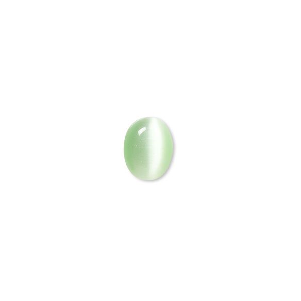 Cabochon, cat's eye glass (fiber optic glass), light green, 9x7mm calibrated oval, quality grade. Sold per pkg of 10. image number 0
