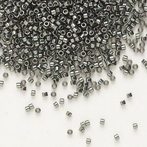 Seed bead, Delica®, glass, pkg/250g, #11 round, opaque nickel-plated dyed color dark steel green (DB-0457).