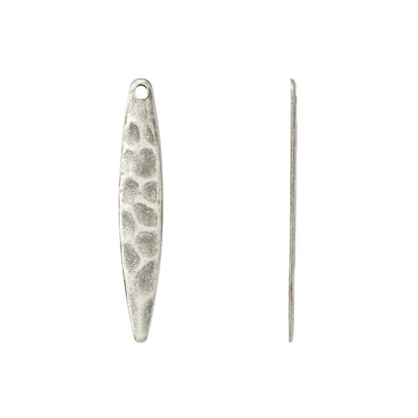 Drop, antique silver-plated steel, 28x5mm textured drop. Sold per pkg of 50. image number 0