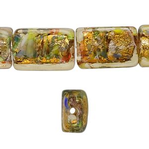 Bead, lampworked glass, gold with gold-colored foil, 18x12mm rectangle. Sold per pkg of 10.