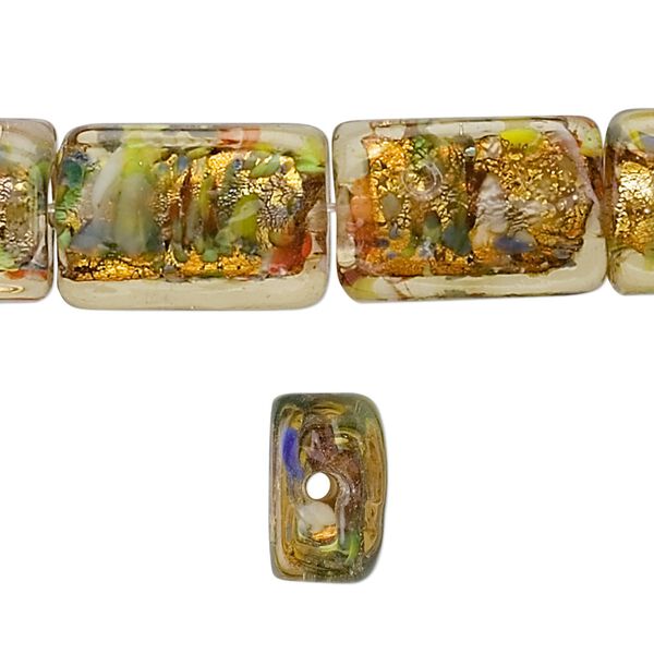 Bead, lampworked glass, gold with gold-colored foil, 18x12mm rectangle. Sold per pkg of 10. image number 0