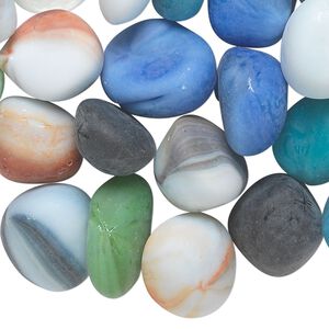 Bead mix, beach glass, mixed frosted colors, undrilled medium nugget. Sold per 1/2 kilogram pkg, approximately 50-60 pieces.