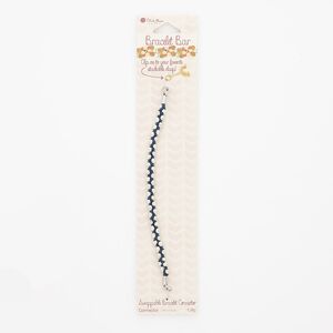 Bracelet component, cotton / silver-finished "pewter" (zinc-based alloy) / steel, navy blue, 7mm wide, 6 inches. Sold individually.