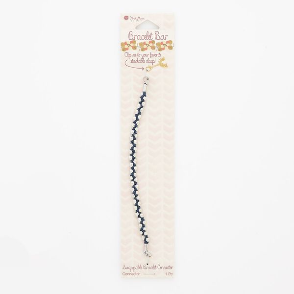 Bracelet component, cotton / silver-finished "pewter" (zinc-based alloy) / steel, navy blue, 7mm wide, 6 inches. Sold individually. image number 0
