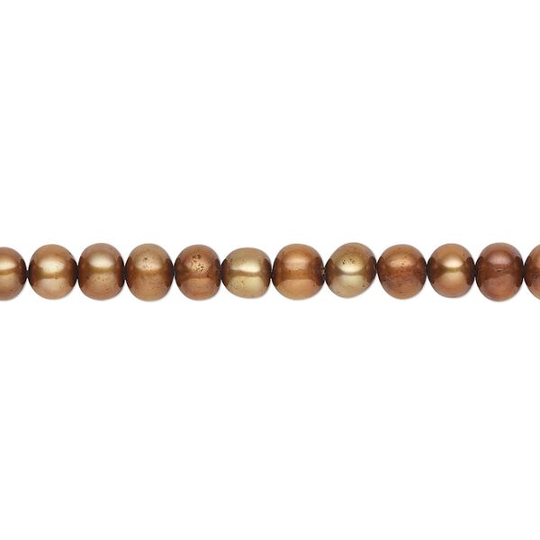 Pearl, cultured freshwater (dyed), antique copper, 4-5mm semi-round, C grade, Mohs hardness 2-1/2 to 4. Sold per 16-inch strand. image number 0