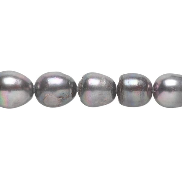 Pearl, cultured freshwater (dyed), peacock, 6-10mm rice, D grade, Mohs hardness 2-1/2 to 4. Sold per pkg of (2) 14-inch strands. image number 0