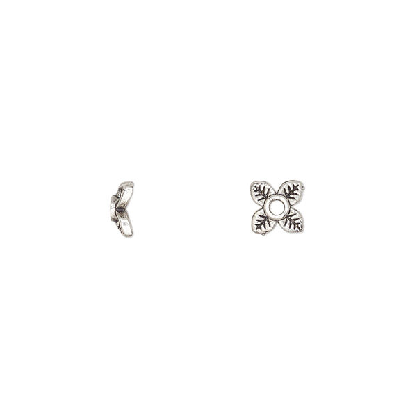Bead cap, antique silver-finished "pewter" (zinc-based alloy), 7.5x2mm leaves, fits 5-8mm round bead. Sold per pkg of 20. image number 0