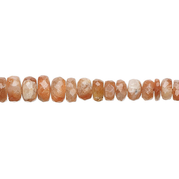 Bead, sunstone (natural), light to medium, 4x2mm-6x4mm hand-cut faceted rondelle with 0.4-1.4mm hole, B- grade, Mohs hardness 6 to 6-1/2. Sold per 13-inch strand, approximately 150 beads. image number 0