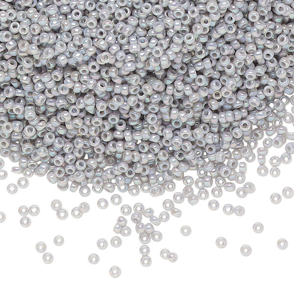 Seed bead, Miyuki, glass, pkg/250g, #15 rocaille, opaque rainbow ghost grey, (RR-489). image number 0