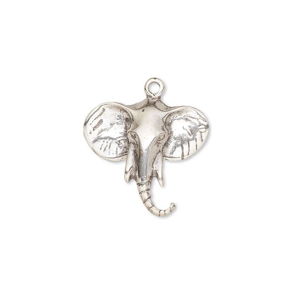 Charm, sterling silver, 18x17mm single-sided elephant head. Sold individually. image number 0