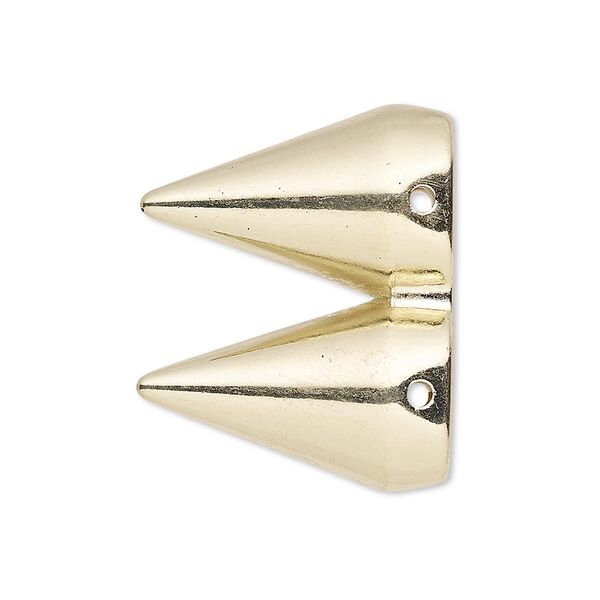 Spacer, gold-coated plastic, 28x14mm 2-strand double spike, fits up to 14mm bead. Sold per pkg of 6. image number 0
