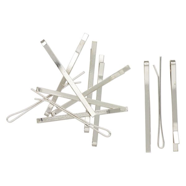 Hair clip, silver-finished steel, 60x3mm bobby pin. Sold per pkg of 12. image number 0