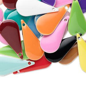Drop mix, epoxy and silver-plated brass, mixed colors, 22x10mm double-sided teardrop. Sold per pkg of 40.