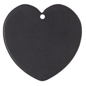 Black slate 1pkg1, hand-cut top-drilled flat heart focal natural 45x44mm