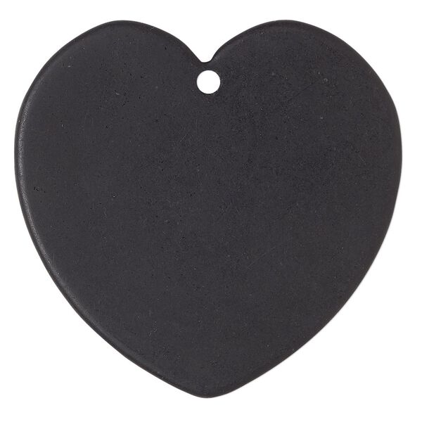 Black slate 1pkg1, hand-cut top-drilled flat heart focal natural 45x44mm image number 0