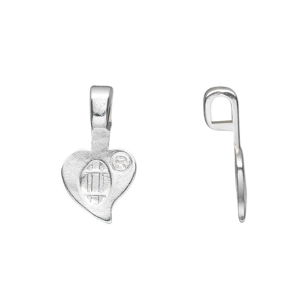 Bail, Aanraku®, glue-on, silver-plated "pewter" (zinc-based alloy), 22x11mm with 11mm heart flat base. Sold per pkg of 5. image number 0