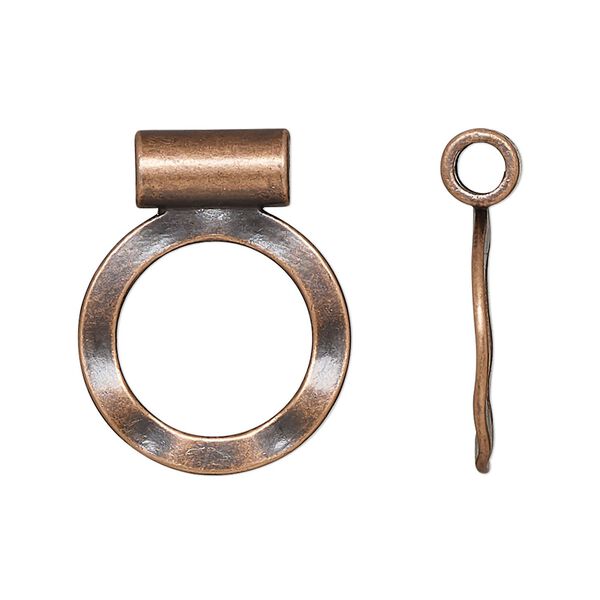 Pendant, slide, antique copper-finished "pewter" (zinc-based alloy), 25x20mm double-sided hammered open round, 3.5mm inside diameter. Sold per pkg of 10. image number 0