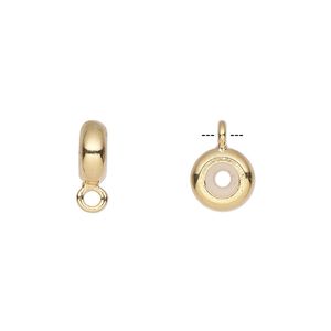 Bead keeper, silicone and gold-plated brass, 9x3.5mm rondelle with closed loop. Sold per pkg of 4.