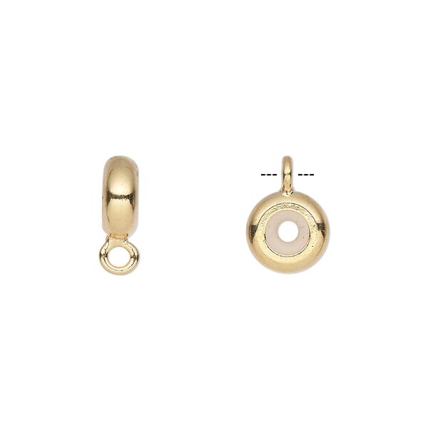 Bead keeper, silicone and gold-plated brass, 9x3.5mm rondelle with closed loop. Sold per pkg of 4. image number 0