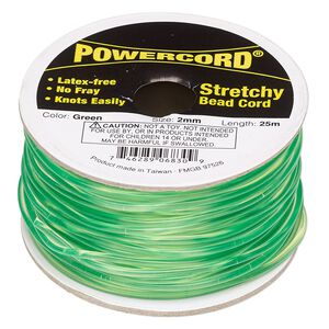 Cord, Powercord®, elastic, green, 2mm, 21.5-pound test. Sold per 25-meter spool.