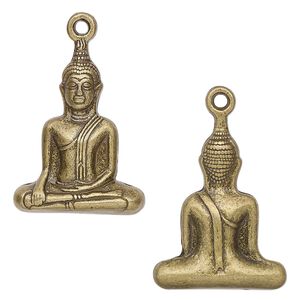 Focal, antique brass-plated "pewter" (zinc-based alloy), 30x23mm 3D Buddha. Sold per pkg of 2.