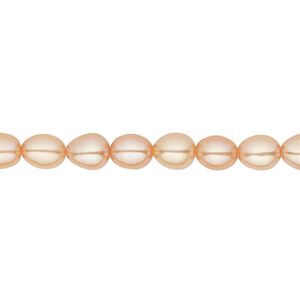 Pearl, cultured freshwater (dyed), apricot, 5-6mm rice, C grade, Mohs hardness 2-1/2 to 4. Sold per 16-inch strand.