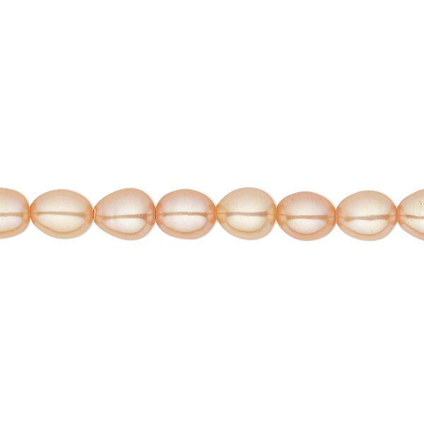 Pearl, cultured freshwater (dyed), apricot, 5-6mm rice, C grade, Mohs hardness 2-1/2 to 4. Sold per 16-inch strand. image number 0