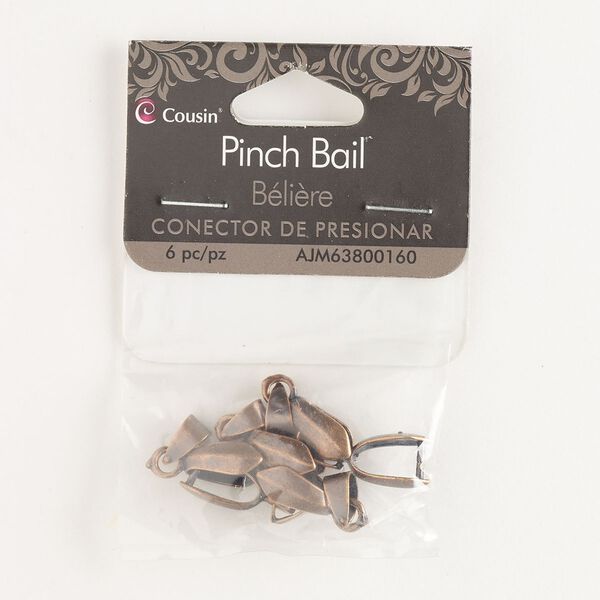 Bail, ice-pick, antique copper-finished brass, 11x5mm  shield with 8.5mm grip length. Sold per pkg of 6. image number 0