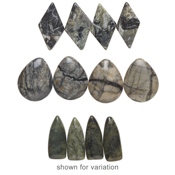 Focal and drop mix, multi-gemstone (natural / coated) and glass, mixed colors, 16x12mm-40x25mm mixed shape with flat back, C grade, Mohs hardness 3 to 7. Sold per pkg of (3) 3- to 5-piece sets. image number 2