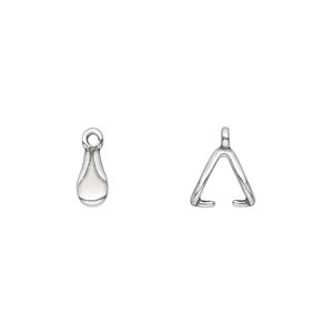 Bail, JBB Findings, ice-pick, antique silver-plated pewter (tin-based alloy), 8x4mm double-sided teardrop with fancy design and 6mm grip length. Sold per pkg of 4.