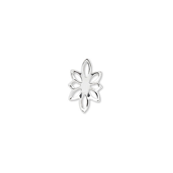 Link, silver-plated brass, 14x9mm flower. Sold per pkg of 100. image number 0