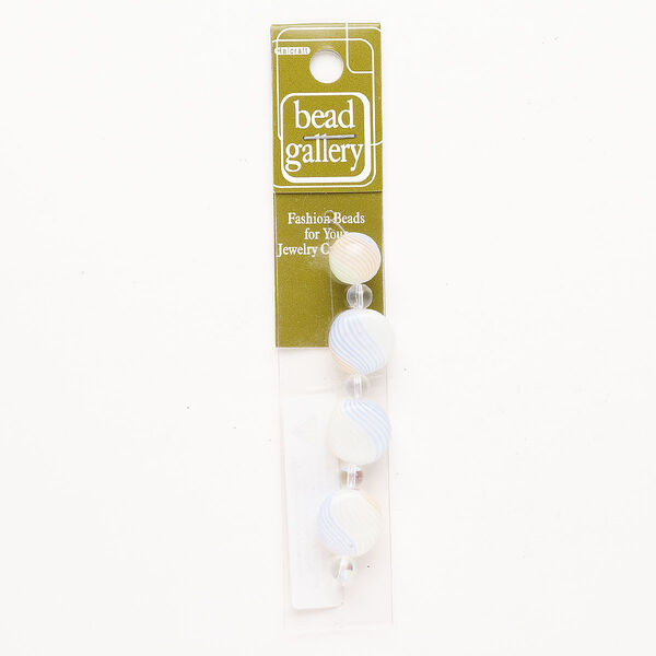 Bead 1pkg4 handblown glass, 12-16mm mixed shapes / line design, assortment translucent white / multicolored image number 0