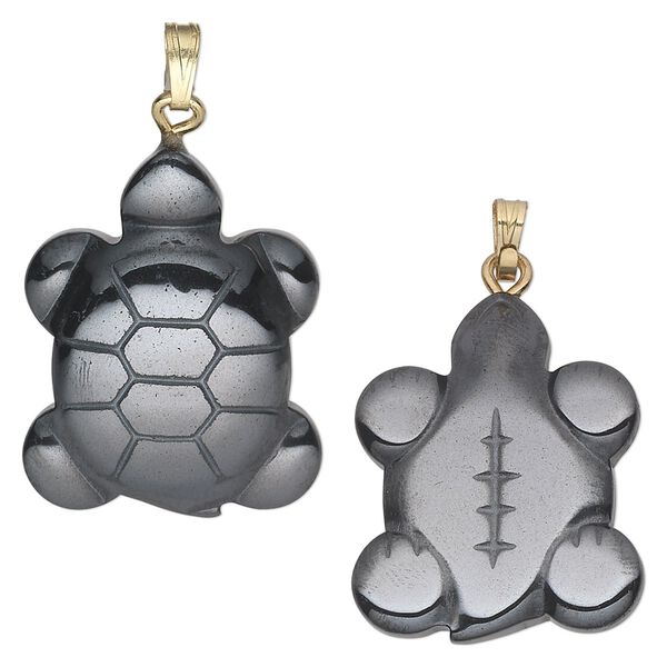 Hemalyke™ / brass 1pkg1, gold-finished / silver-finished turtle pendant 28x22mm image number 0