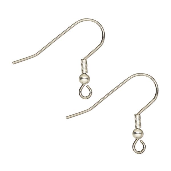 Ear wire fishhook 1pkg100, 20mm / 3mm ball / 4mm coil / open loop, 21 gauge silver-finished stainless steel 50 pair image number 0