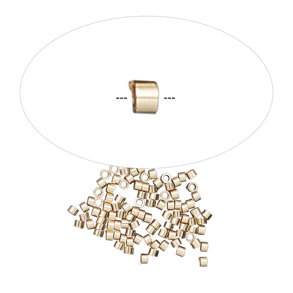 Crimp, 14Kt gold-filled, 1.6x1mm smooth round tube, 1.1mm inside diameter. Sold per pkg of 100. image number 0
