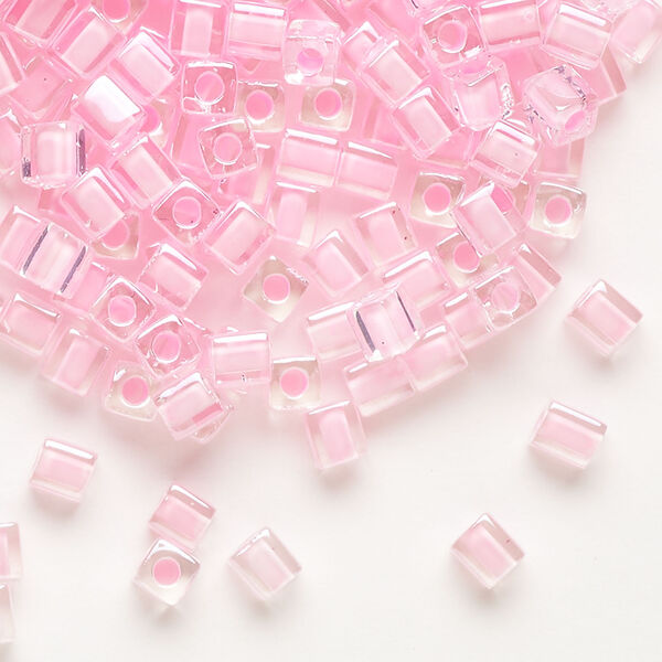 Seed bead, Miyuki 1pkg10g, glass, 3.5-3.7mm square, transparent pink inside dyed color clear (SB-207) image number 0
