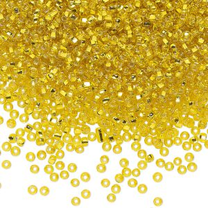 Seed bead, Preciosa Ornela Czech glass, pkg/50g, #11 rocaille, transparent silver-lined yellow amber, (87010).